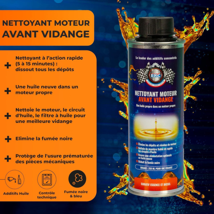 Additif - Nettoyant moteur avant vidange - Essence - Diesel - ERC - 250ml