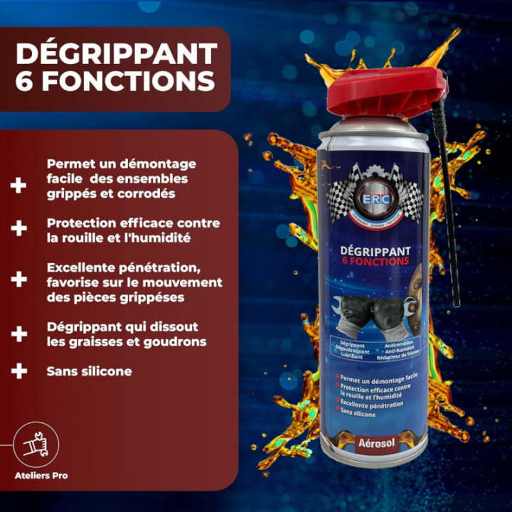 Dégrippant - Lubrifiant - Sans silicone - 6 fonctions - Démontage facile - ERC - 500ml