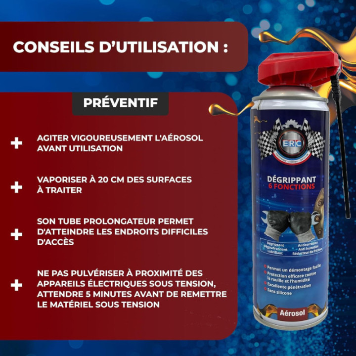 Dégrippant - Lubrifiant - Sans silicone - 6 fonctions - Démontage facile - ERC - 500ml