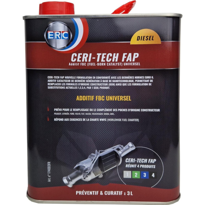 Additif catalyseur - Moteur diesel - Abaisse température - Ceri-Tech FAP - ERC - 3L