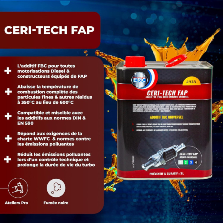 Additif catalyseur - Moteur diesel - Abaisse température - Ceri-Tech FAP - ERC - 3L
