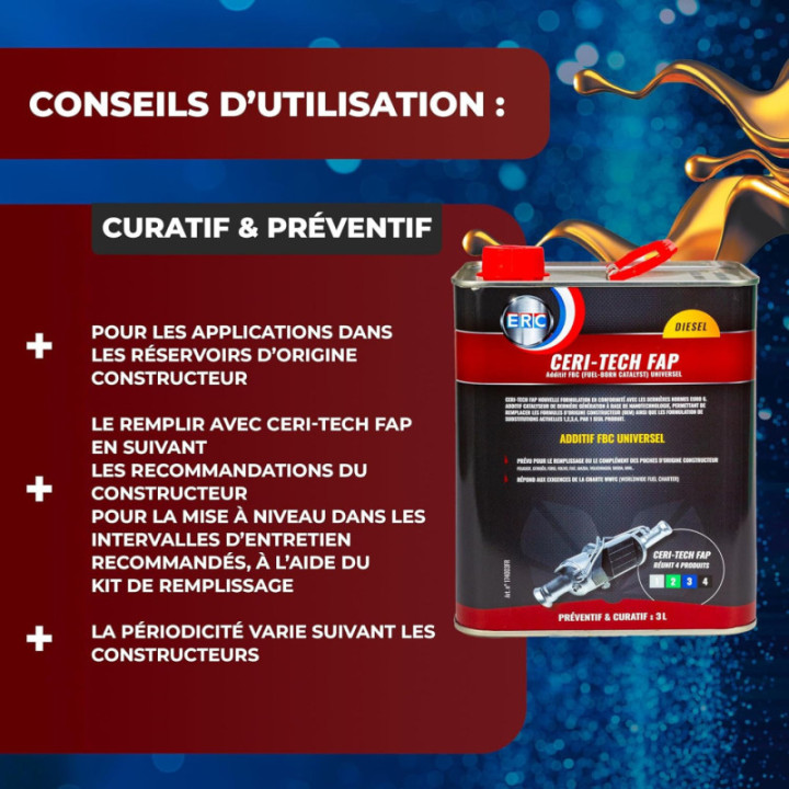 Additif catalyseur - Moteur diesel - Abaisse température - Ceri-Tech FAP - ERC - 3L