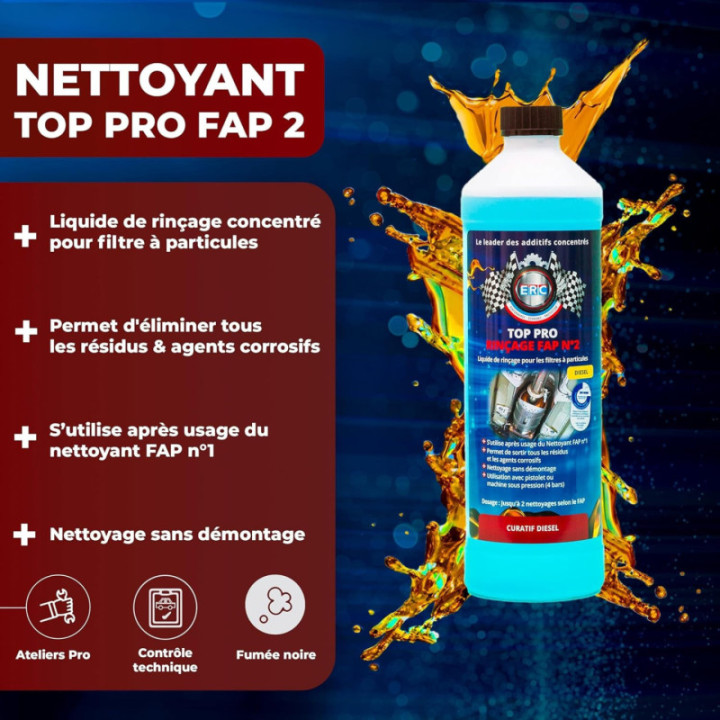 Nettoyant FAP N°2 - Liquide rinçage concentré pour FAP - Diesel - ERC - Bidon 1L