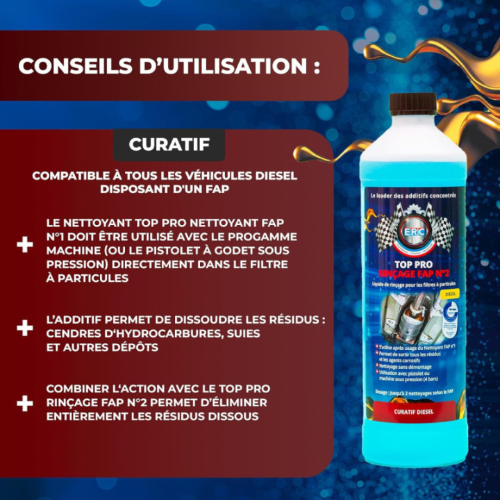 Nettoyant FAP N°2 - Liquide rinçage concentré pour FAP - Diesel - ERC - Bidon 1L