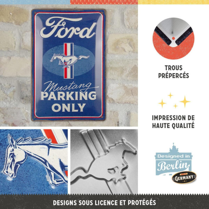 Plaque - Enseigne publicitaire - Vintage - Ford Mustang - Design rétro - 20x30cm