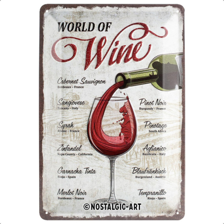Plaque - Enseigne publicitaire - Vintage - World of wine - Design rétro - 20x30cm
