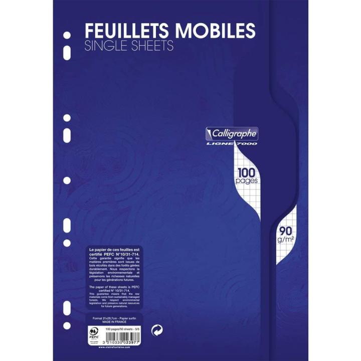 Copies simples - Blanche - Petits carreaux - A4 - 100 feuilles - Clairefontaine