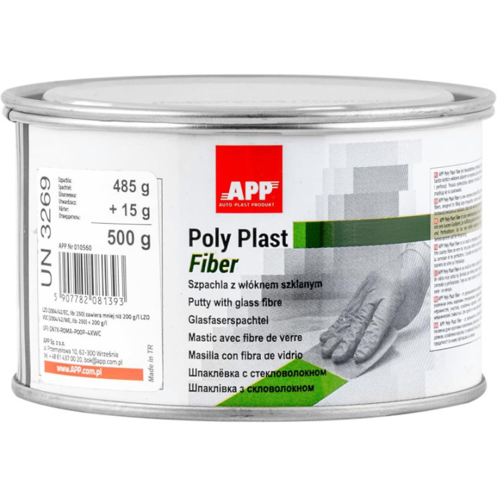 Mastic - Polyester - Durcisseur + fibre de verre - Carrosserie, alu, acier, plastique - APP Poly Plast Fiber