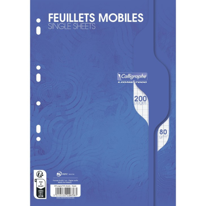 Feuilles simples - A4 - Grands carreaux - Perforées - 200 feuilles - Clairefontaine