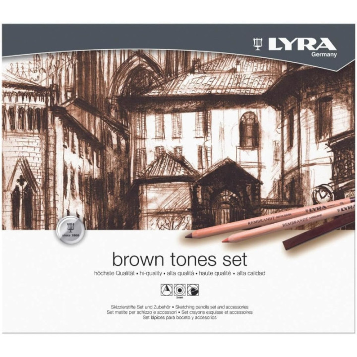 Coffret crayons, pastels + accessoires - Tons marron - Portrait, paysage - Lyra
