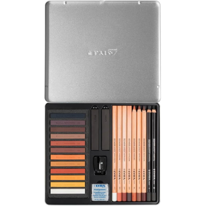 Coffret crayons, pastels + accessoires - Tons marron - Portrait, paysage - Lyra