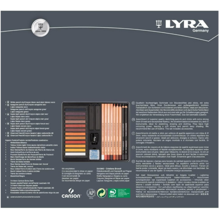 Coffret crayons, pastels + accessoires - Tons marron - Portrait, paysage - Lyra