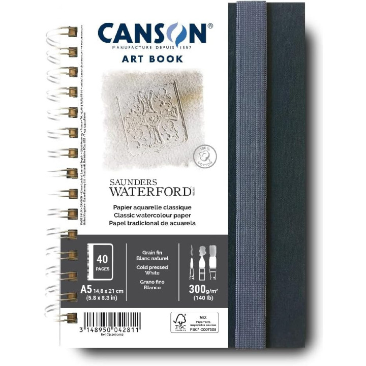 Carnet - Aquarelle - A5 - 40 pages - 300g - Grain fin - Blanc - Canson - Art Book