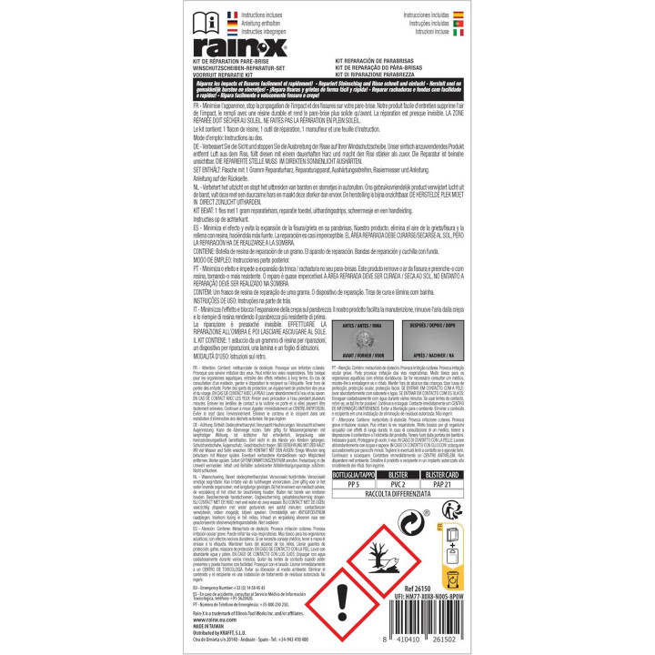 Kit de réparation pour pare-brise - Répare fissures et impacts - Action rapide - Rain-X
