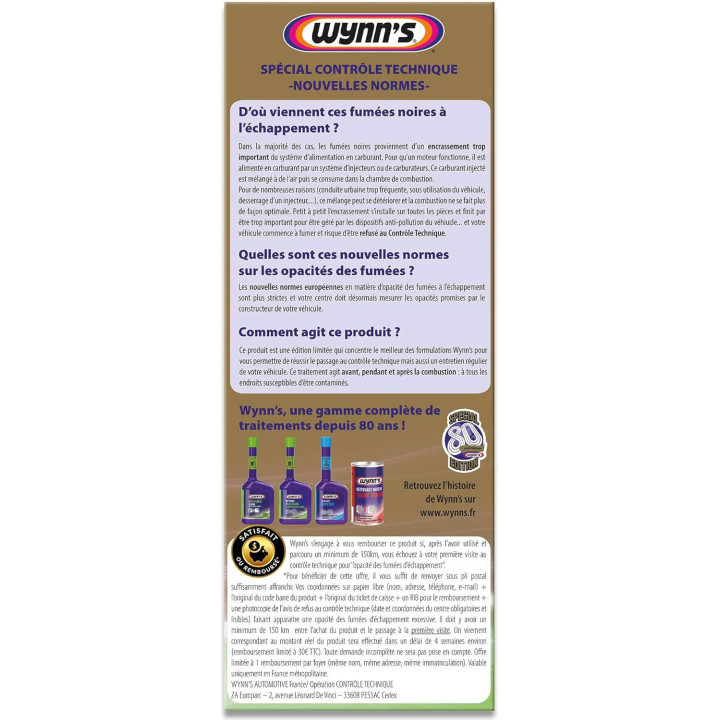 Additif - Traitement nettoyant intégral du système - Essence - Avant contrôle technique - Wynn's