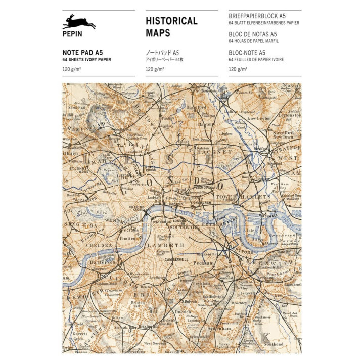 Bloc-notes - A5 - 64 feuilles papier ivoire - 120g - Avec illustrations cartes anciennes