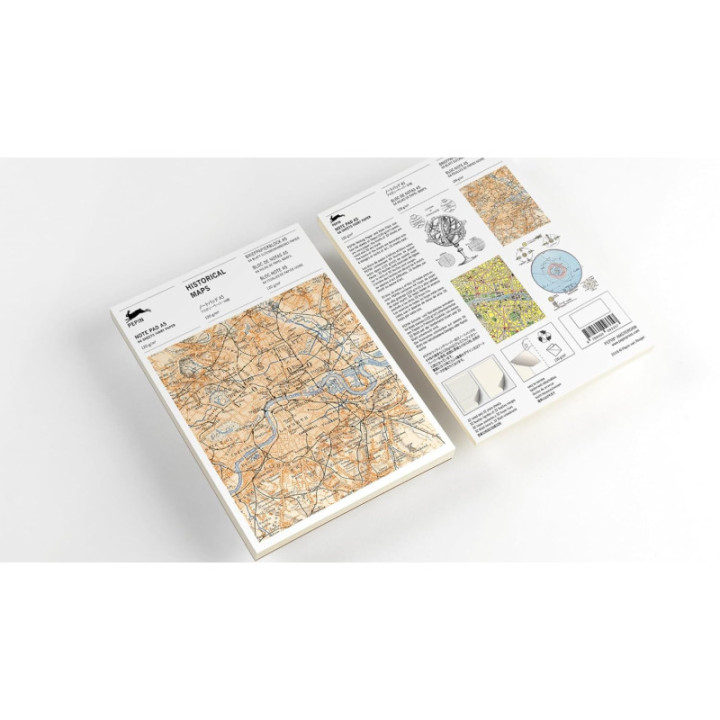 Bloc-notes - A5 - 64 feuilles papier ivoire - 120g - Avec illustrations cartes anciennes