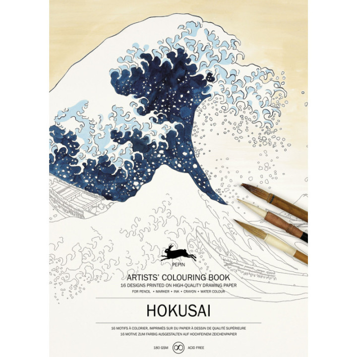 Livre de coloriage - Beaux-arts - Adulte - Aquarelle et crayons - Œuvres Hokusai - 12 modèles
