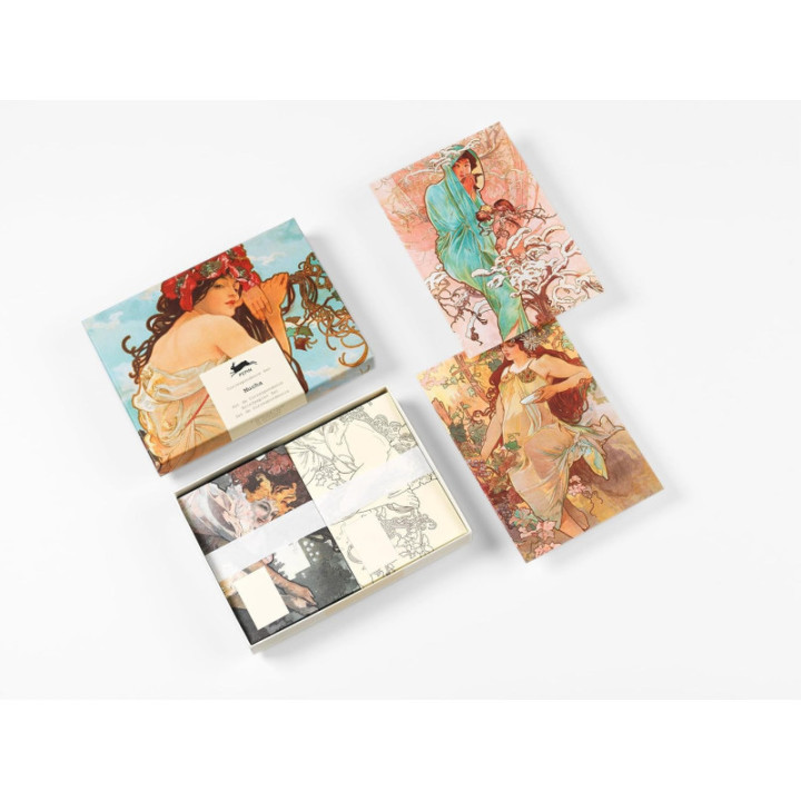 Coffret de correspondance - Papier à lettres + enveloppes + autocollants - Oeuvres Alphonse Mucha