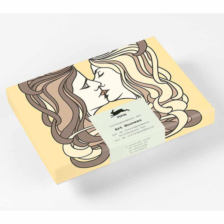 Coffret de correspondance - Papier à lettres + enveloppes + autocollants - Art nouveau
