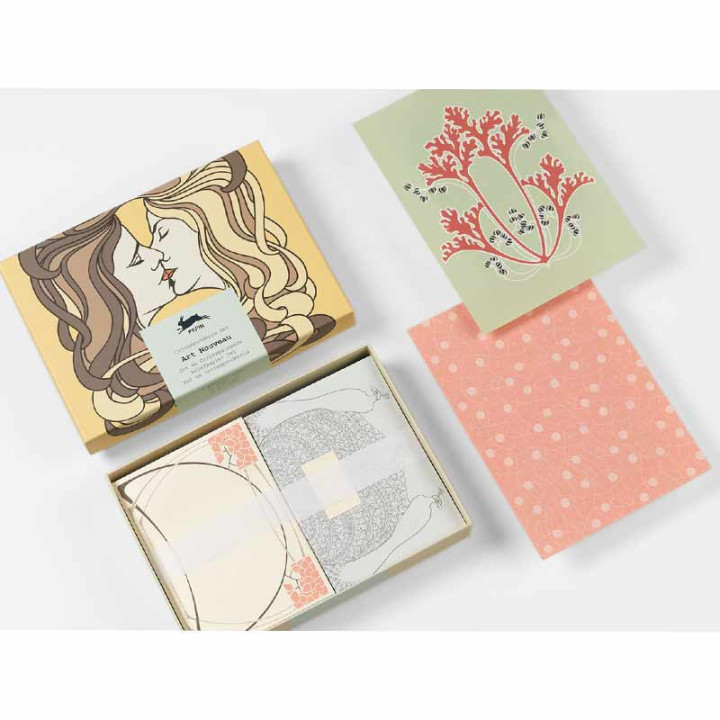 Coffret de correspondance - Papier à lettres + enveloppes + autocollants - Art nouveau