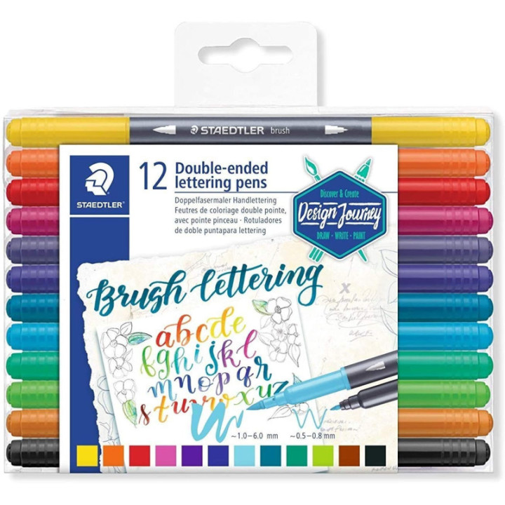12 feutres pour la calligraphie - Deux pointes - Assortis -  Brush Letter Duo 3004 - Staedtler