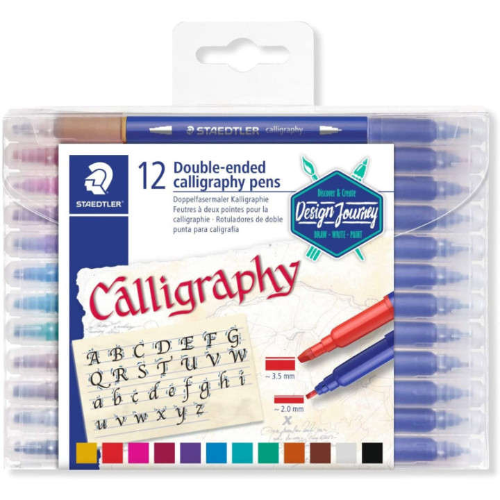 12 feutres de couleur - Calligraphie - Deux pointes - Assortis - Staedtler