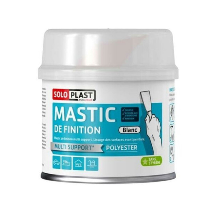 Mastic de finition - Polyester - Multi support - Blanc - Sans styrène - Soloplast - 180g