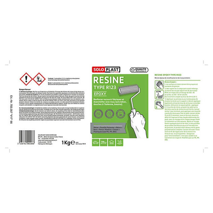Résine - Type R123 - Epoxy - Avec durcisseur R614 - Epoxy - Soloplast - 1Kg