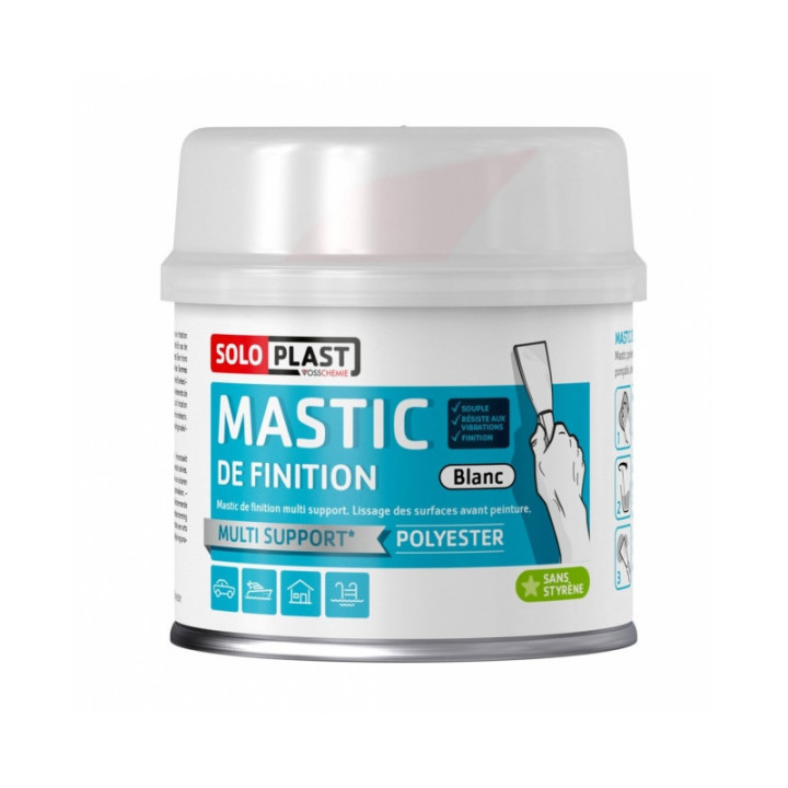 Mastic de finition - Polyester - Multi support - Blanc - Sans styrène - Soloplast - 435g