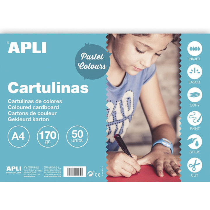 Carton de couleur blanc A4 170 g 50 feuilles - Apli