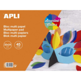 Bloc multi-papiers - 32 x 24 cm - 45 feuilles - Assortiment de couleur - Apli