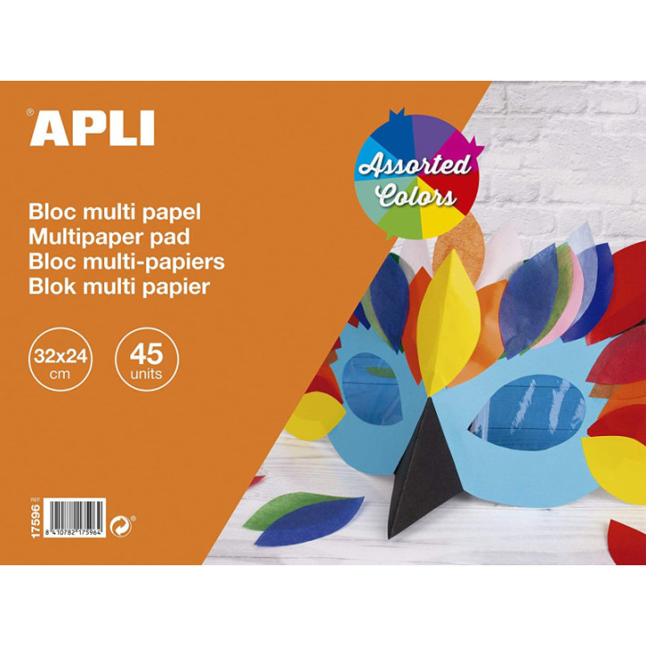 Bloc multi-papiers - 32 x 24 cm - 45 feuilles - Assortiment de couleur - Apli