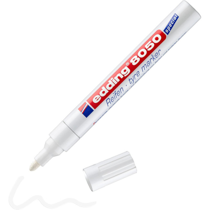 Marqueur - Blanc - Spécial pneus caoutchouc - Pointe ogive - Permanent - Edding 8050
