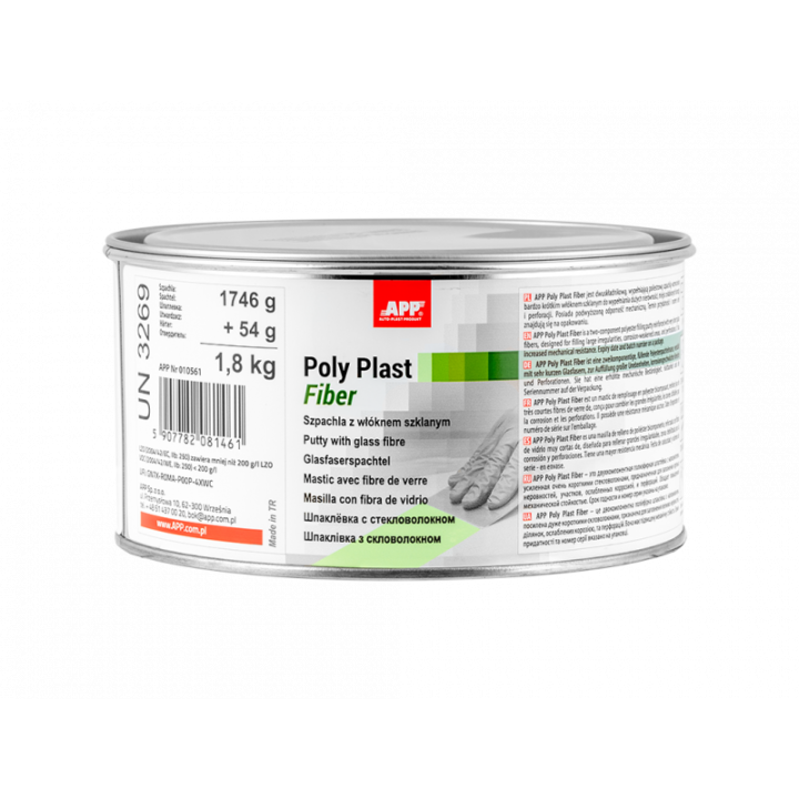 Mastic - Polyester - Renforcé - Pour carrosserie - Pot 1,8kg - APP Poly Plast Fiber