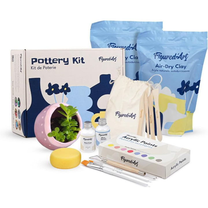 Kit de poterie - Argile autodurcissante - Outils et peinture inclus - Figured'Art