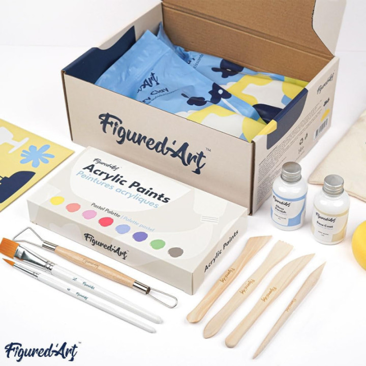 Kit de poterie - Argile autodurcissante - Outils et peinture inclus - Figured'Art