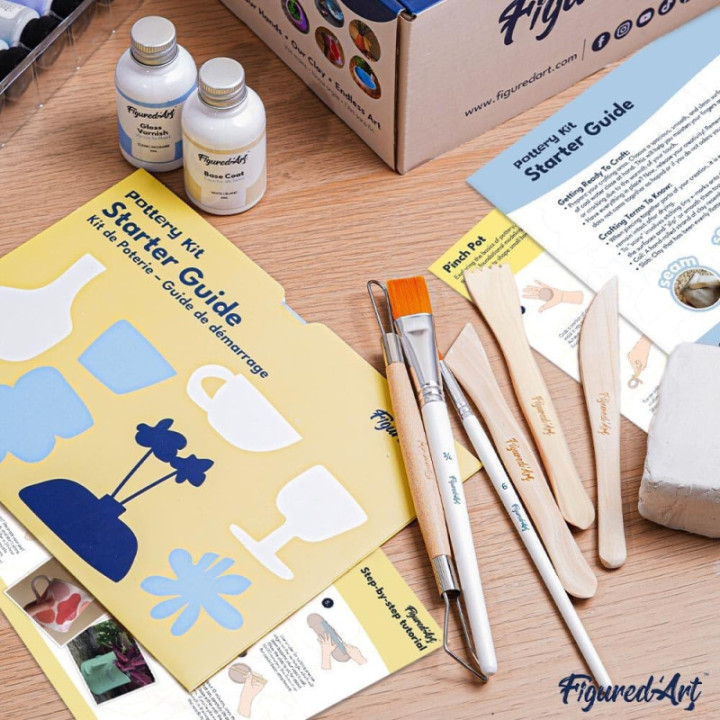 Kit de poterie - Argile autodurcissante - Outils et peinture inclus - Figured'Art