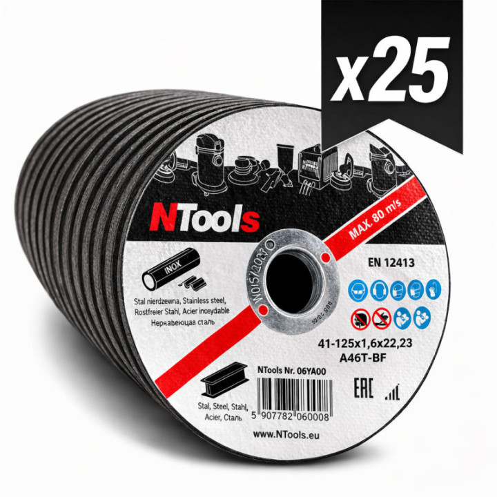 25 disques pour découper l'acier et métal - 125x1,6x22,23 - Adapte sur meuleuse - APP