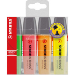 Pochette de 4 surligneurs STABILO BOSS ORIGINAL - assortiment fluo