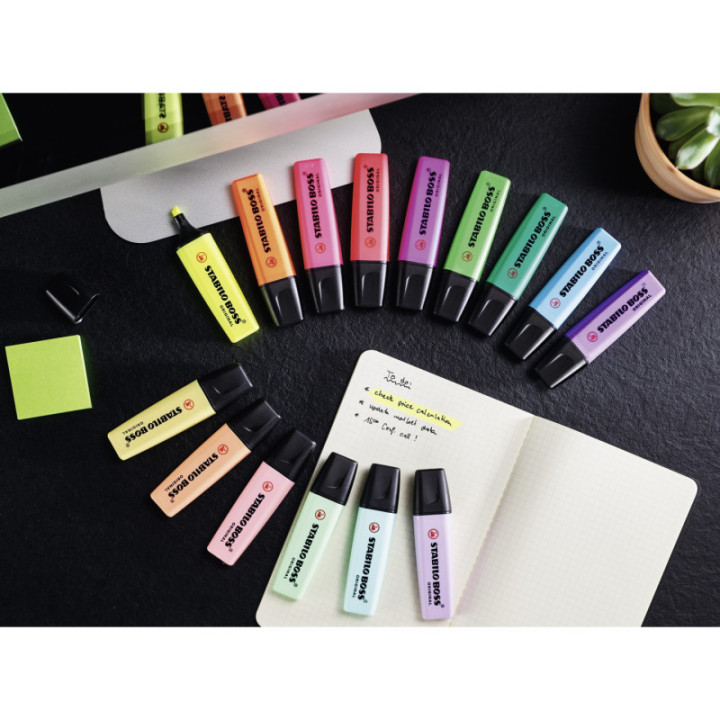 Pochette de 4 surligneurs STABILO BOSS ORIGINAL - assortiment fluo