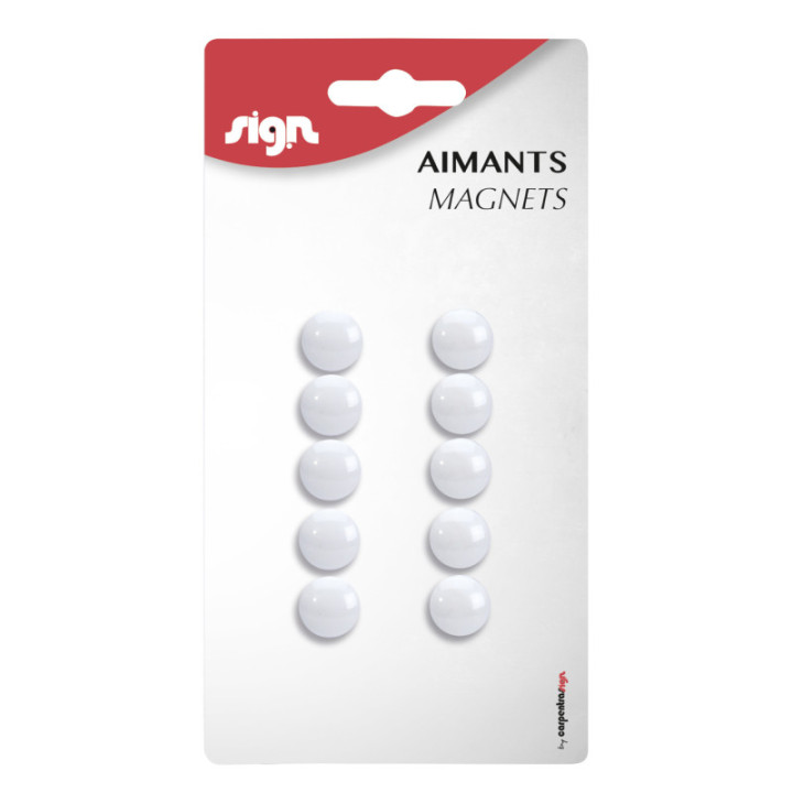 Lot De 10 Aimants Ronds Diamètre De 9 Mm - Blanc - Sign