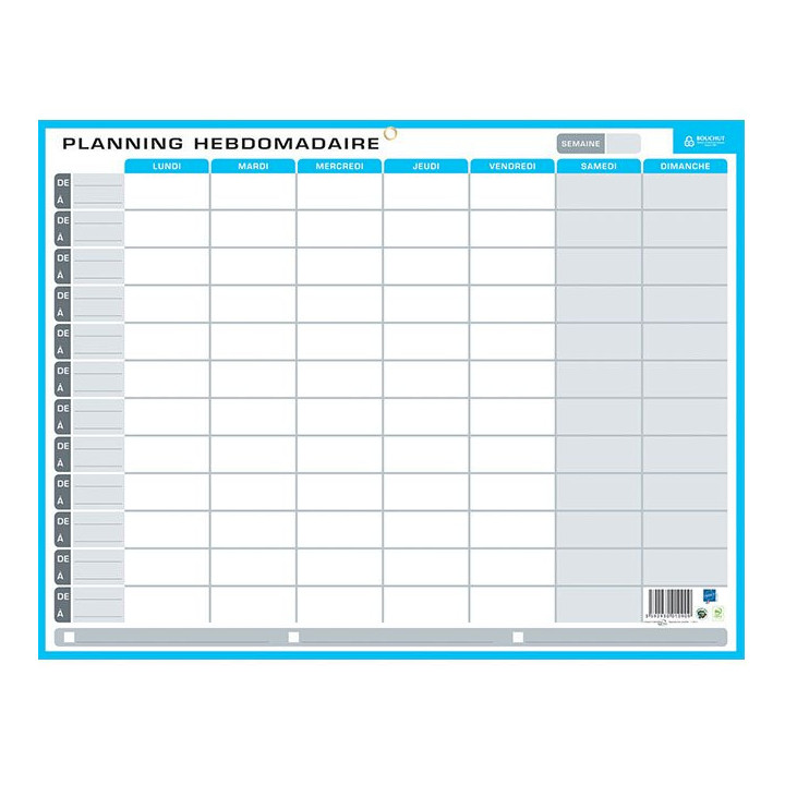 Planning Perpétuel Effaçable Hebdomadaire Et Annuel Scolaire 42X32Cm