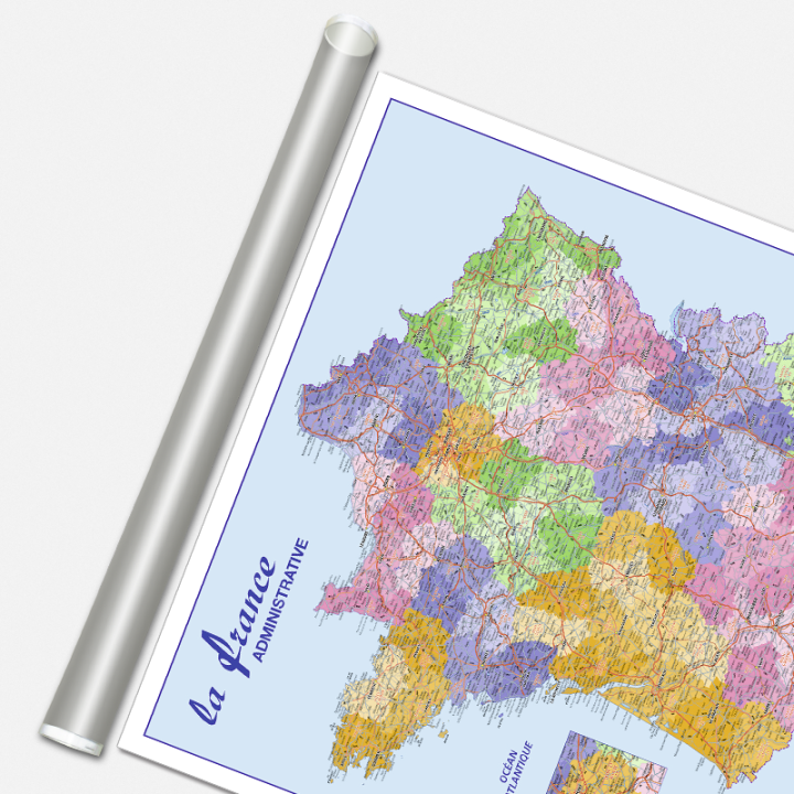Carte Murale Pelliculée France Administrative 66 X 84,5 Cm