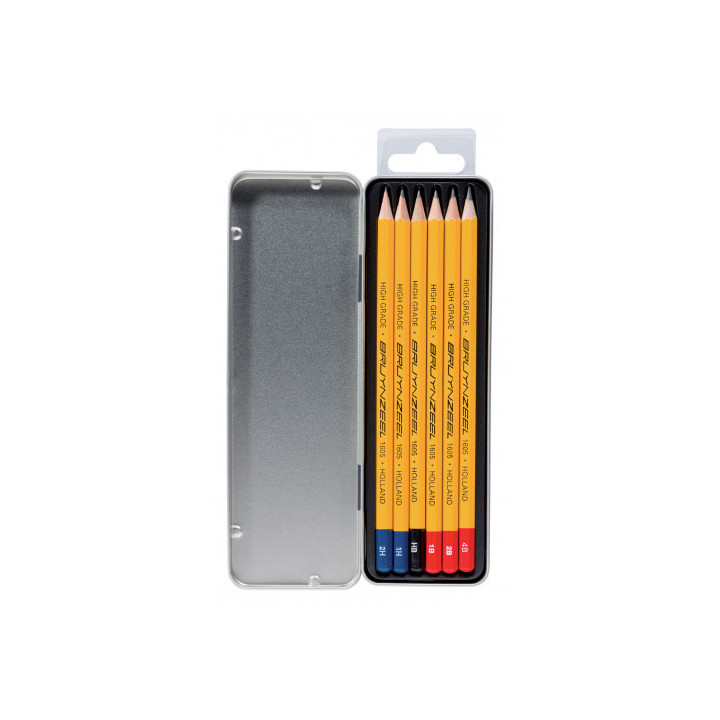 Crayons graphite - Boîte de 6 modèles - 1H 2H Hb 1B 2B 4B - Bruynzeel