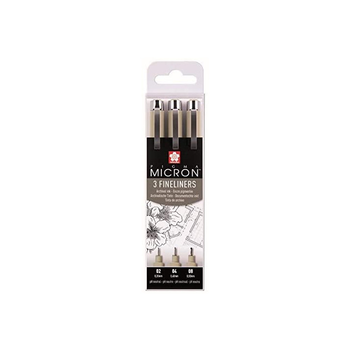 Etui de 3 feutres pigma micron 02,04,08 noir - Sakura