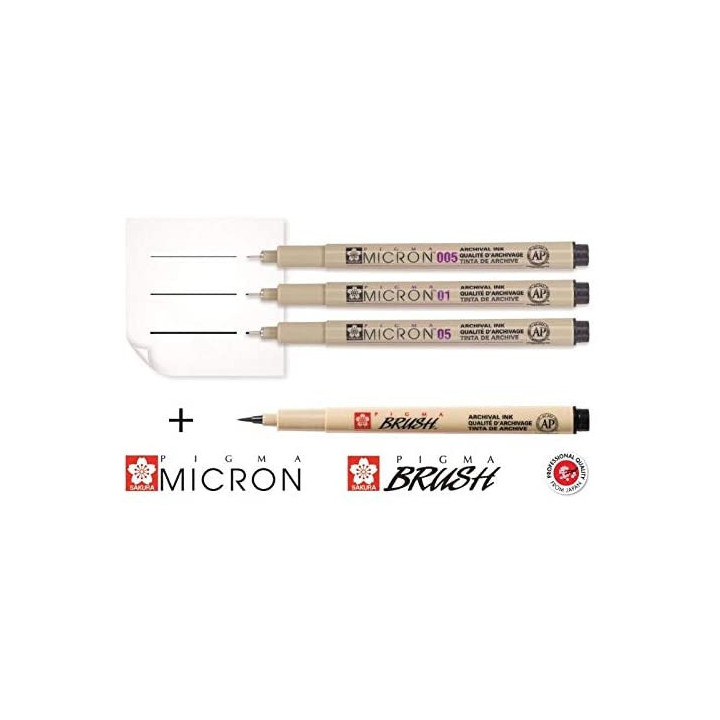 6 feutres  - Noir - Assortiment de pointes - Pigma Micron Noir - Sakura