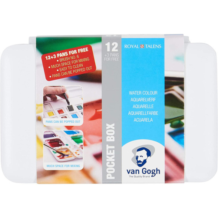 Peinture aquarelle - Van gogh - Boîte 12 demi-godets + 3 couleurs offertes