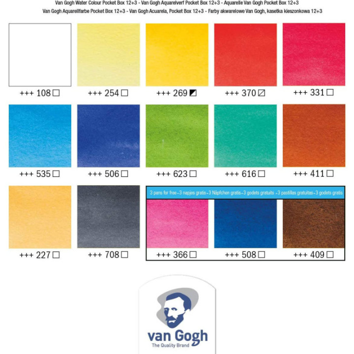 Peinture aquarelle - Van gogh - Boîte 12 demi-godets + 3 couleurs offertes