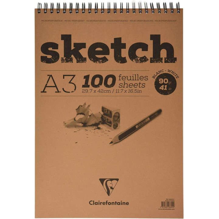 Bloc - Dessin - Croquis - A3 - Avec spirale - 100 feuilles - Sketch - Clairefontaine